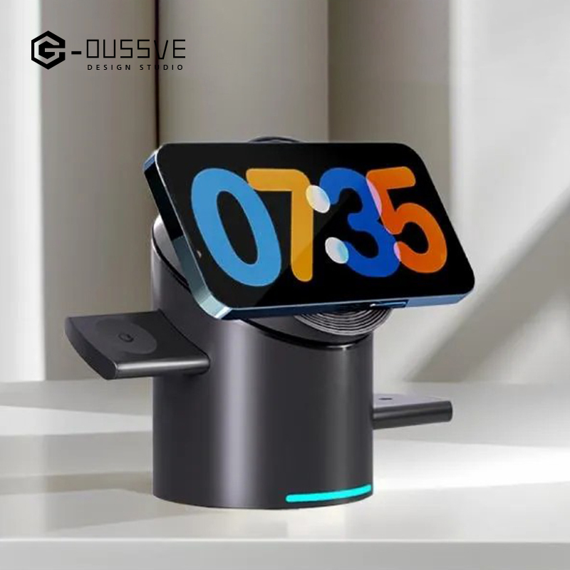 G-OUSSVE｜Cylindrical 3in1 Magnetic Wireless Charging Station with 30W Charger: All-in-One Charger for iPhone 16 Pro 15 14 13 Max/PIus, Samsung S24/S24/S22/S21,Pixel, Apple Watch & Smart Watch,AirPods & Earbuds, 15W Qi2 Fast Charging