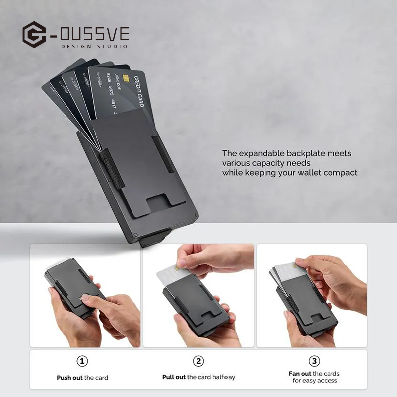 G-OUSSVE | Wallet For Men With Slim Aluminum pop-up Credit Card Holder, Men's RFID Blocking Wallet, Gifts for Men