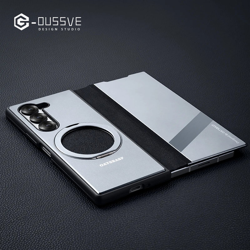G-OUSSVE|Genuine leather metal flip phone case for Samsung Z Fold6/Fold5. Full coverage with magnetic closure and built-in stand. Premium, ultra-slim design for foldable phones – stylish and protective.
