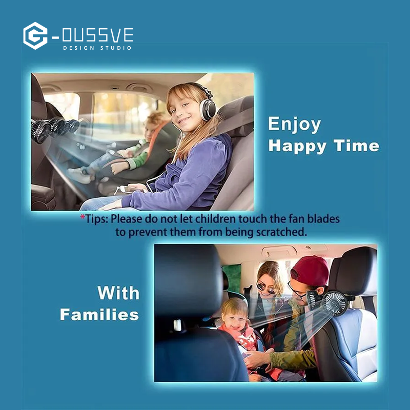 G-OUSSVE | Mother's Day Gift, Adjustable Car Backseat Fan, 1 Count Summer Essential Double-head Electric Fan with Seat Clip, Strong Wind Rear Seat Back 360 Degrees Rotation Large Air Volume Fan, Men Gifts