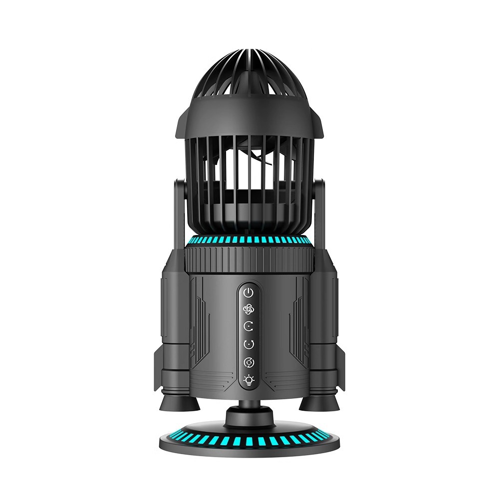 G-OUSSVE Rocket Desktop Fan Multifunctional Creative RGB Colorful Silent Fan Dual Drive Spray System Ornament Fan