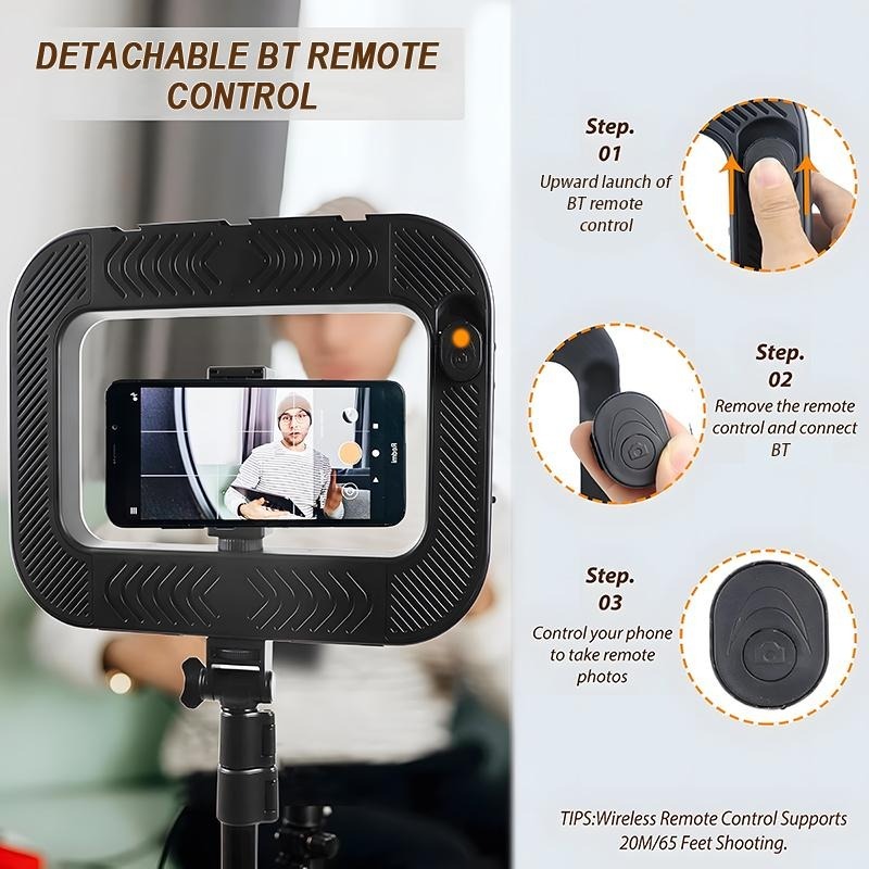 Rechargeable Handheld Beauty Fill Light, Expandable bracket,Selfie Tripod,Adjustable Extendable Foldable Phone Holder, for Streaming, Live Recording, Video Photography, Light Size: 11.61x8.58inc