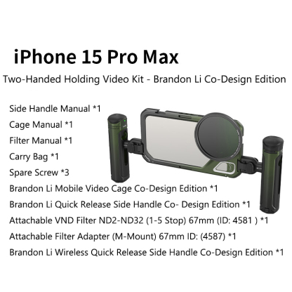 G-OUSSVE｜Brandon Li Mobile Video Kit for iPhone15 Pro Max Co-Design Edition with Wireless Quick Release Dual Handles VND Phone Filter and Filter Adapter for Video Content Creator-  4407,Phone Cage for iPhone 15 Pro