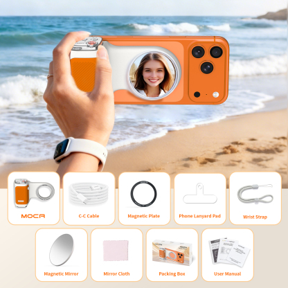 G-OUSSVE | Magnetic Handheld Grip Phone Stand Camera Assistant with LED Fill Light 2-in-1, Compatible with iOS 26/iOS 18, Ergonomic Grip, One-Tap Camera, Rechargeable Remote, Ideal for Thanksgiving & Christmas Gift for Photography Enthusiasts