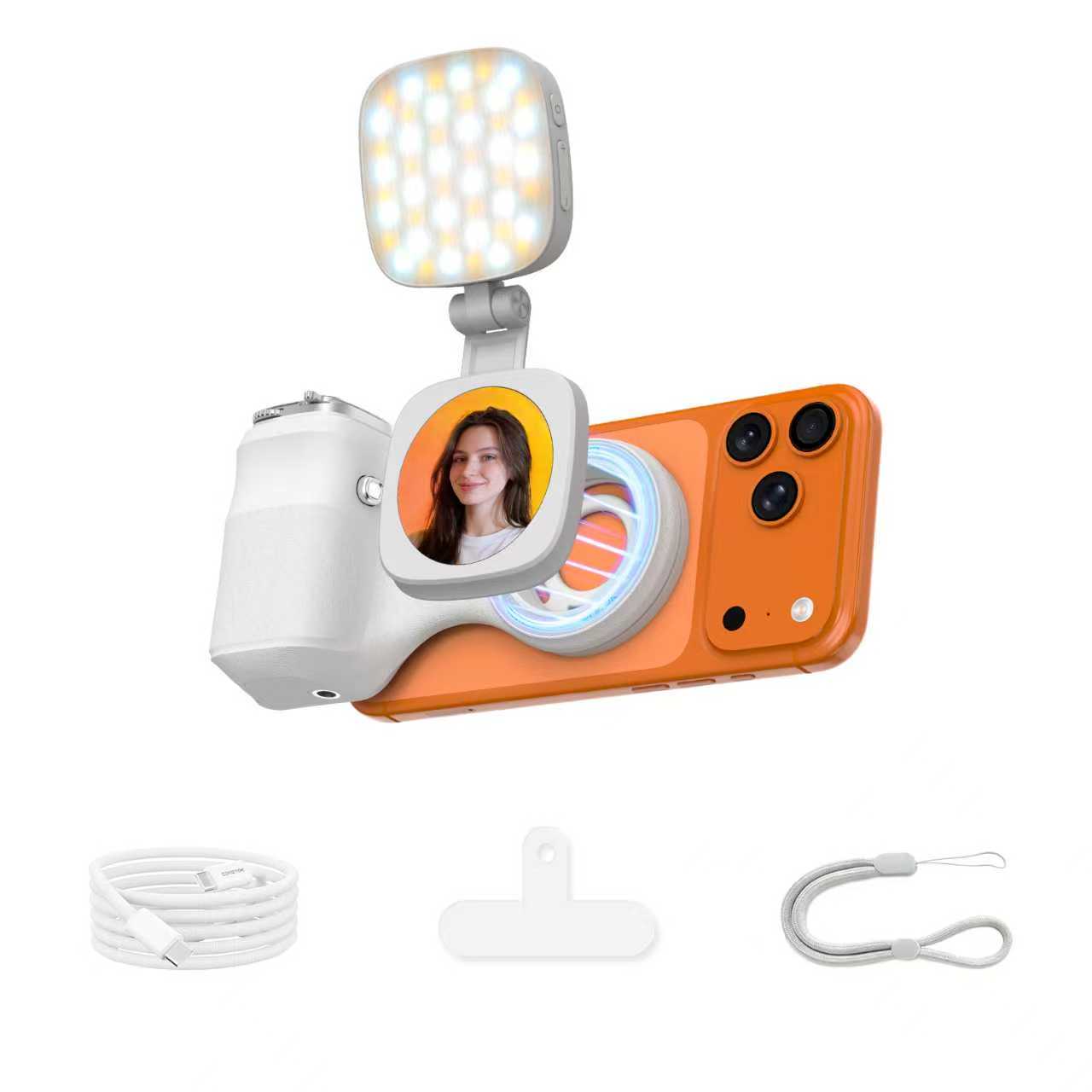 G-OUSSVE | Magnetic Handheld Grip Phone Stand Camera Assistant with LED Fill Light, Magnetic Ring and Phone Case, Compatible with iOS 26/iOS 18/iOS 17, Ergonomic Grip, One-Tap Camera, Rechargeable Remote, Ideal for Photography Enthusiasts