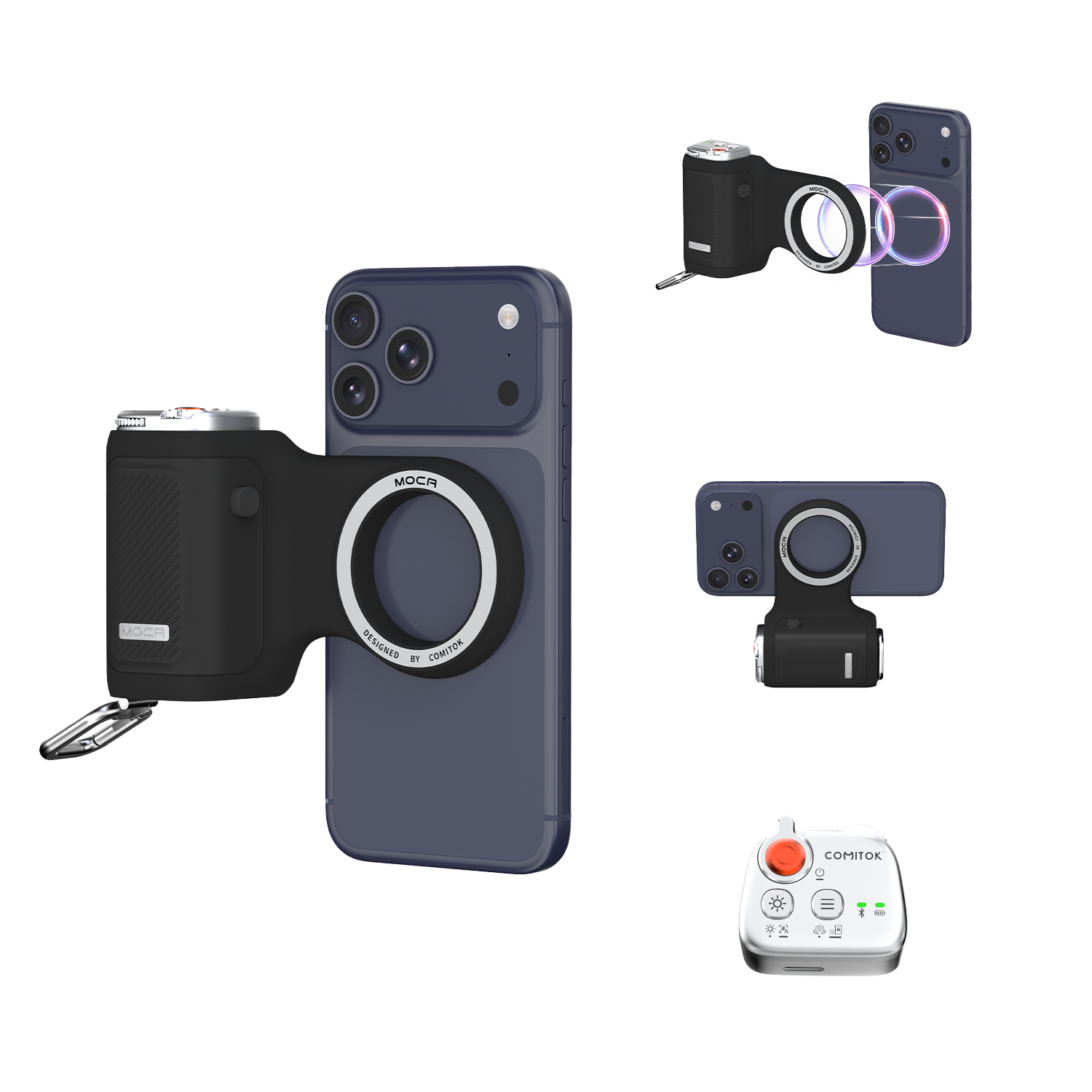 G-OUSSVE | Handheld Grip Phone Stand Camera Assistant with LED Fill Light 2-in-1, Compatible with iOS 26/iOS 18, Ergonomic Grip, One-Tap Camera, Rechargeable Remote, Ideal for Thanksgiving & Christmas Gift for Photography Enthusiasts