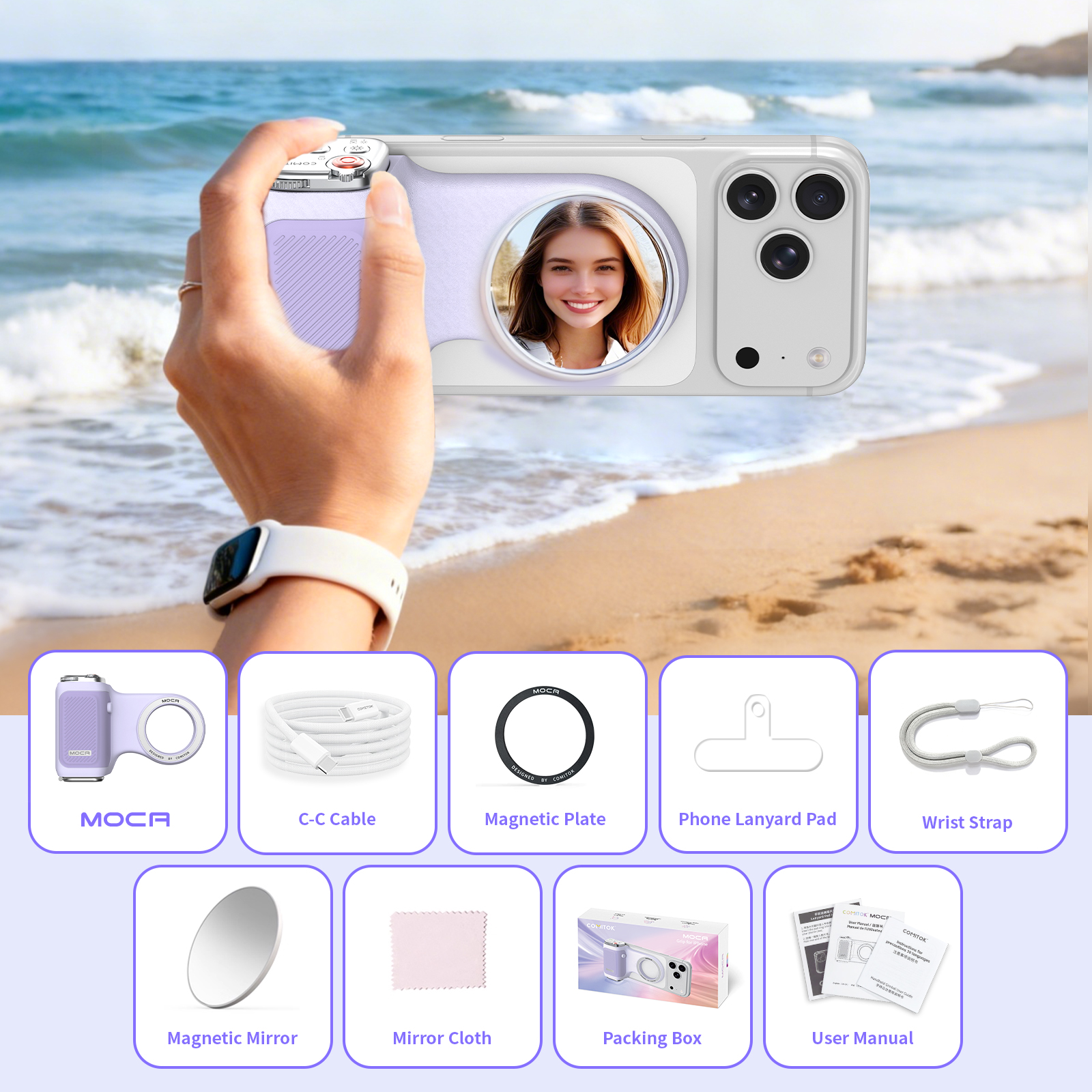 G-OUSSVE | Magnetic Handheld Grip Phone Stand Camera Assistant with LED Fill Light 2-in-1, Compatible with iOS 26/iOS 18, Ergonomic Grip, One-Tap Camera, Rechargeable Remote, Ideal for Thanksgiving & Christmas Gift for Photography Enthusiasts