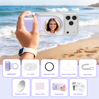 G-OUSSVE | Magnetic Handheld Grip Phone Stand Camera Assistant with LED Fill Light 2-in-1, Compatible with iOS 26/iOS 18, Ergonomic Grip, One-Tap Camera, Rechargeable Remote, Ideal for Thanksgiving & Christmas Gift for Photography Enthusiasts