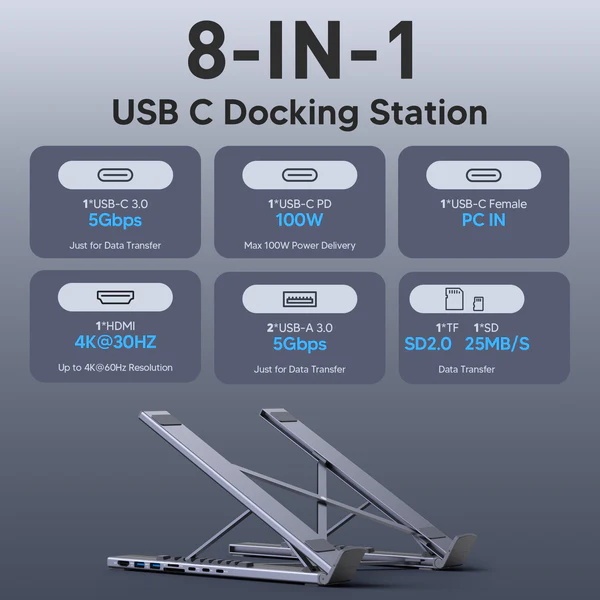 G-OUSSVE | 8-in-1 USB-C Laptop Dock Stand