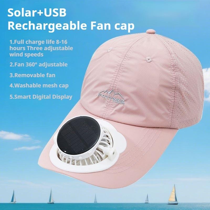 G-OUSSVE Summer Breathable Solar-Charging Fan Hat for Adults - Sun Protection Outdoor Baseball Cap with 1000mAh Battery, 8-16Hrs Runtime & Digital Display