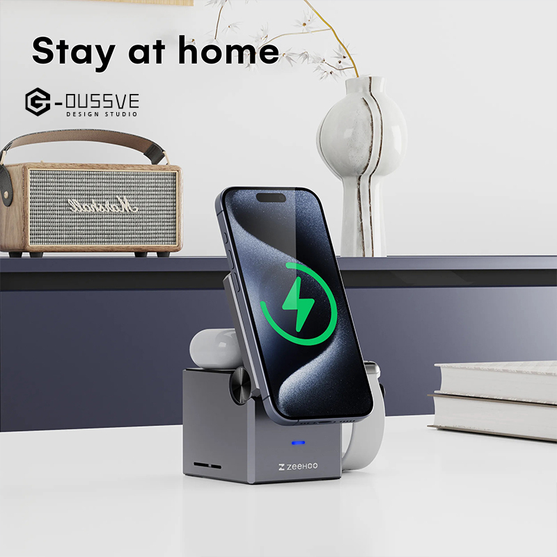 G-OUSSVE｜3 in1 Wireless Charger  MagCube, 15w Fast Charging for  iPhone 15 Pro 14 13 12 Max/Mini/Plus,for Apple Watch9 8 7 6 5 4 3 2 SE, for AirPods Pro 3 2, Compact & Portable Wireless Charging Station, Fits with Qi2 Wireless Charging Smartphone &  Earbu