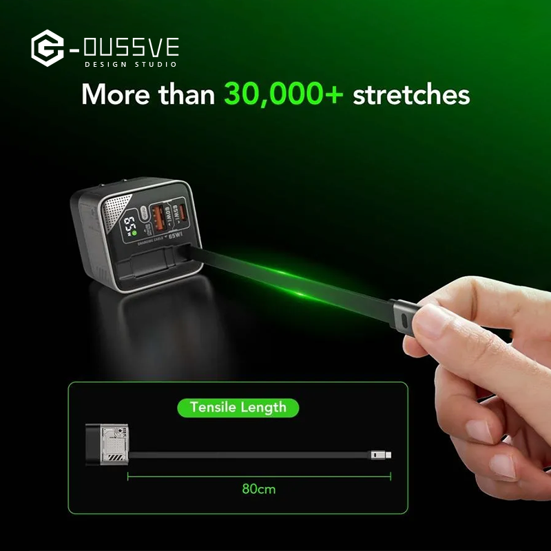 G-OUSSVE｜65W Charger Block with Retractable Type C Cable and Dual Port Travel Charger Fast  Charging for MacBook,iPhone 15/16,Galaxy Smartphone Portable