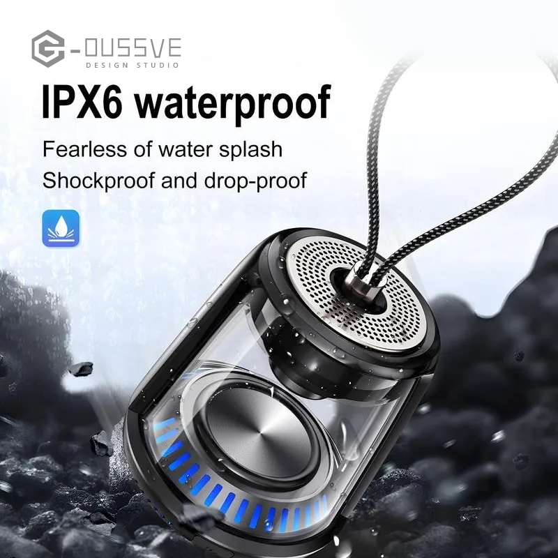 G-OUSSVE | Portable Wireless Speaker, USB Rechargeable Bluetooth-compatible Speaker with RGB Dimmable Light, Outdoor Waterproof Speaker for Home Party Outdoor Beach