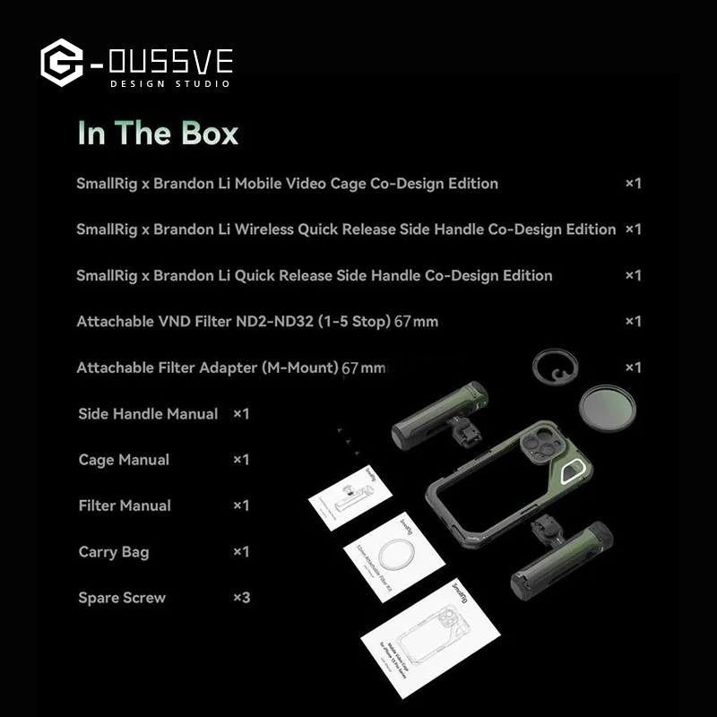 G-OUSSVE｜Brandon Li Mobile Video Kit for iPhone15 Pro Max Co-Design Edition with Wireless Quick Release Dual Handles VND Phone Filter and Filter Adapter for Video Content Creator-  4407,Phone Cage for iPhone 15 Pro