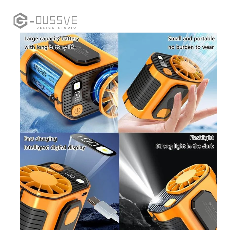 G-OUSSVE｜Portable Waist Fan, Personal Cool Clip Fan, Battery Powered Fan, Clip On Fan for Bed, Portable Rechargeable, Household Essentials, Cooling Vest for Outdoor Jobsite Camping Travel