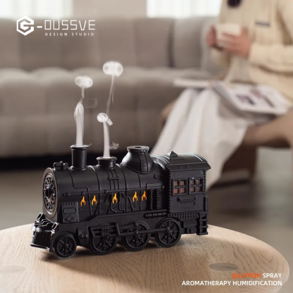 G-OUSSVE｜300ML Mini Retro Train Aroma Diffuser with Remote Control  & 2 Spray & Night Light Modes, Portable Aromatherapy Diffuser for Bedroom, Living Room,Office, Home Decor