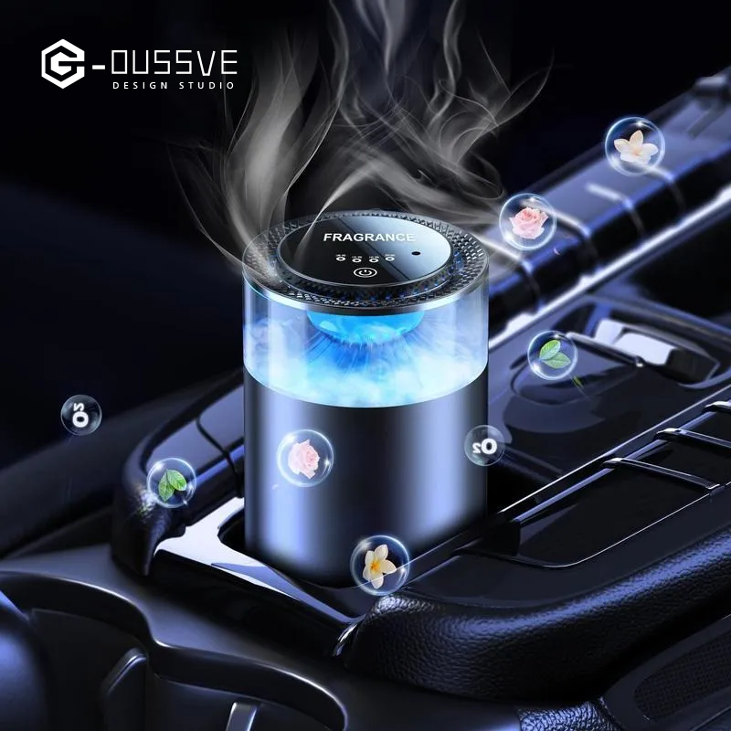 G-OUSSVE | Rechargeable Smart Essential Oil Diffuser, Car Air Freshener with Auto On/Off and RGB Ambient LED Light for Vehicle & Room Aromatherapy Machine
