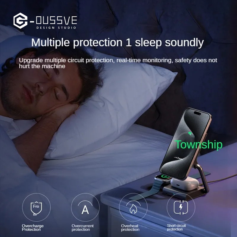 G-OUSSVE |  Magsafe Magnetic Wireless Charger Qi Folding Stand Suitable for Apple 16 iPhone 15 Pro 2-in-1 Expansion Phone Earphones Watch 3-in-1 27W Fast Charging Base Portable