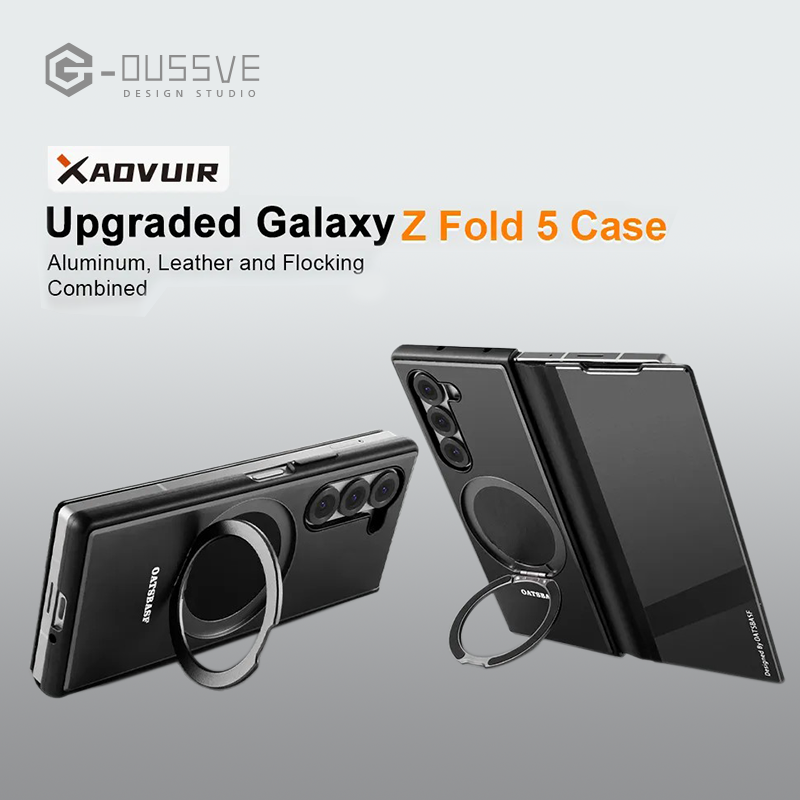 G-OUSSVE|Genuine leather metal flip phone case for Samsung Z Fold6/Fold5. Full coverage with magnetic closure and built-in stand. Premium, ultra-slim design for foldable phones – stylish and protective.