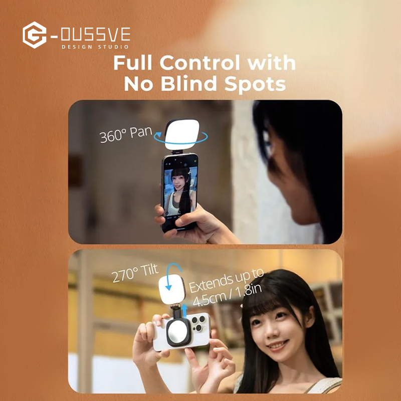 G-OUSSVE|Magnetic Selfie Light for iPhone, Phone Light with a Mirror, Instant Attachment for MagSafe, for Selfies, Video Conference, Vibe P48 Black/White 4656/4933 Convenient Vlogging kit