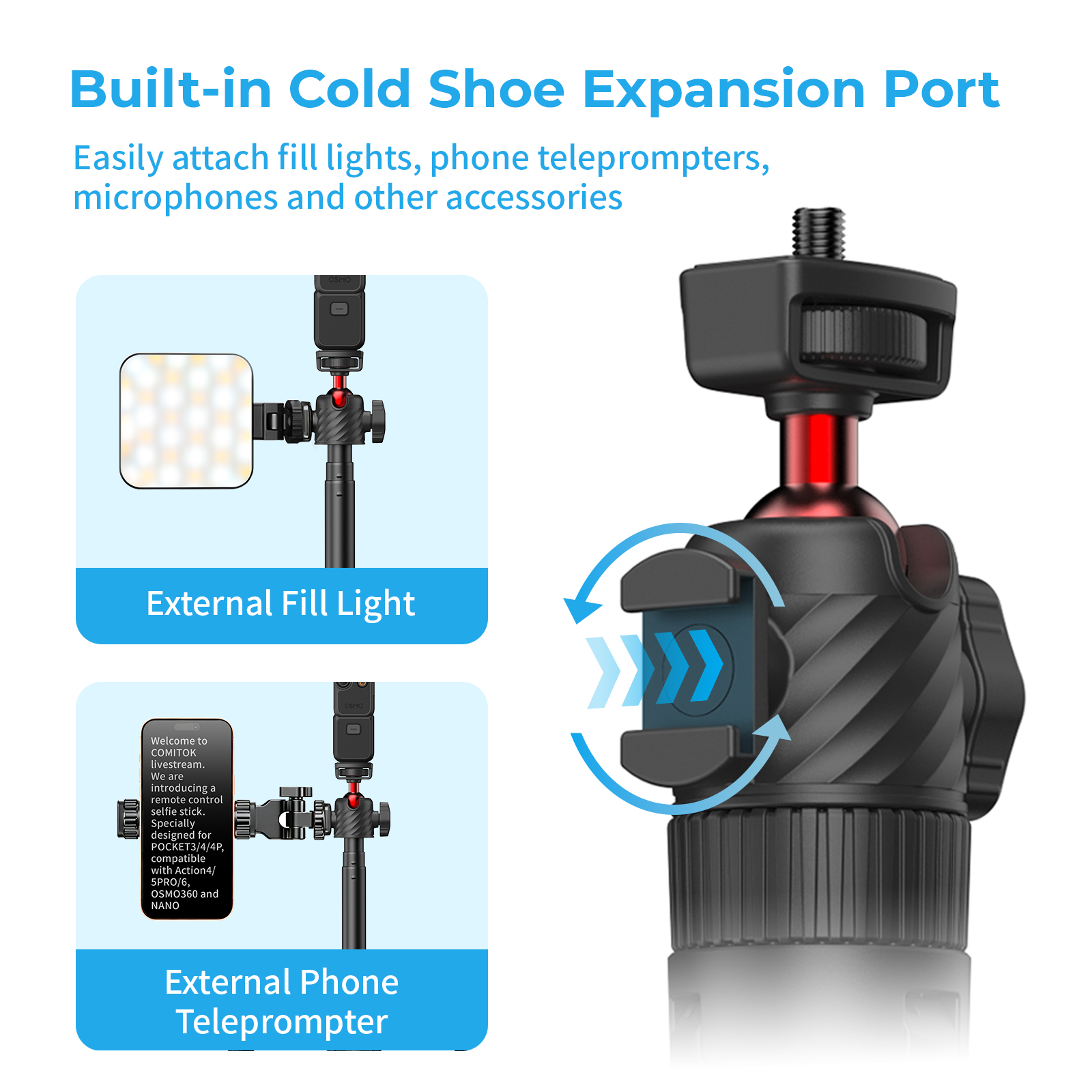 G-OUSSVE Remote-Control Selfie Stick & Tripod for Pocket and Action Cameras, 66cm Extension Pole with Detachable Remote