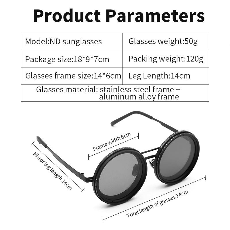 G-OUSSVE｜ND Filter Adjustable Polarized Lens – 9-Step Light Control, UV Protection, Titanium Frame, Classic Vintage Design