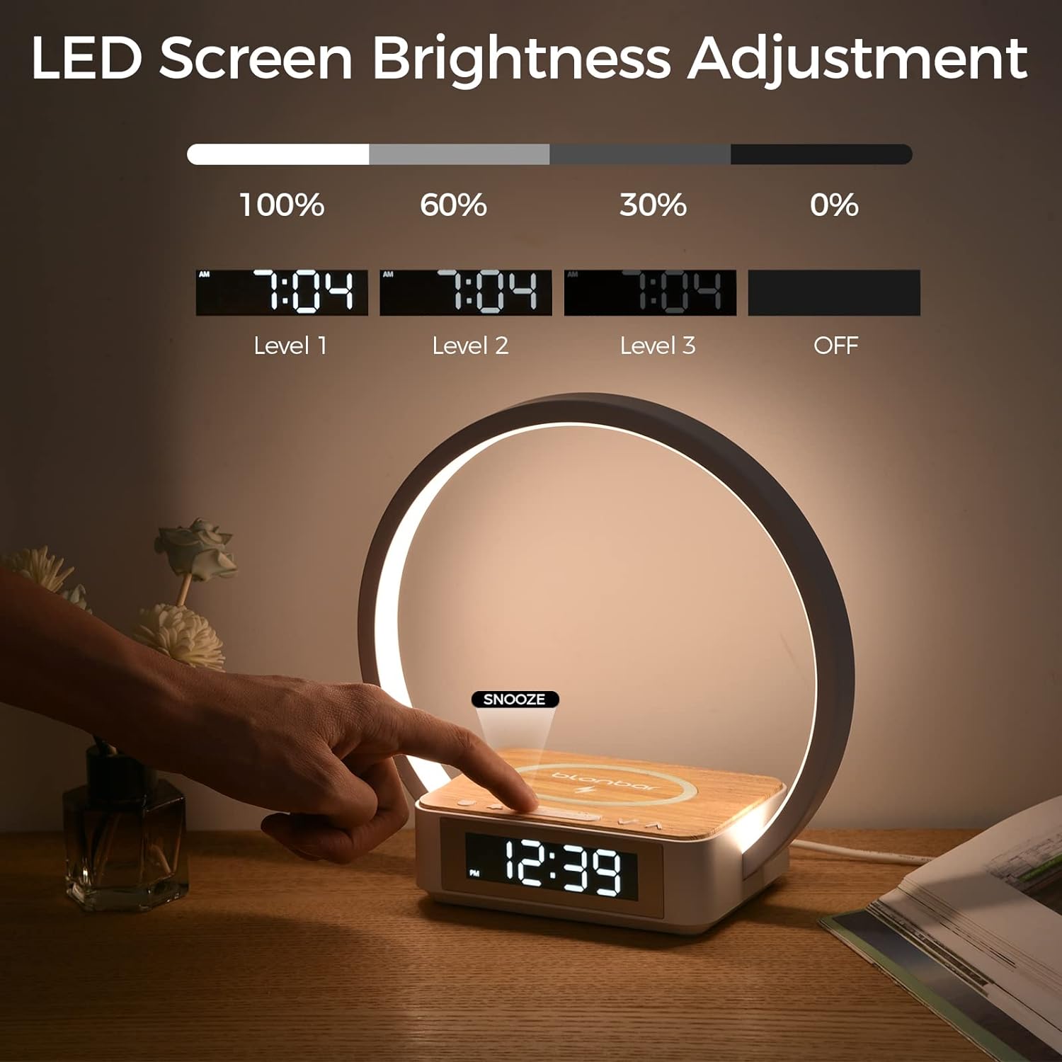 G-OUSSVE｜Bedside Lamp Qi Wireless Charger LED Desk Lamp with Alarm Clock, Touch Control 3 Light Hues, 10W Max Wireless Charging Table Lamp，Eye-Caring Reading Light for Kids, Adults, Home.