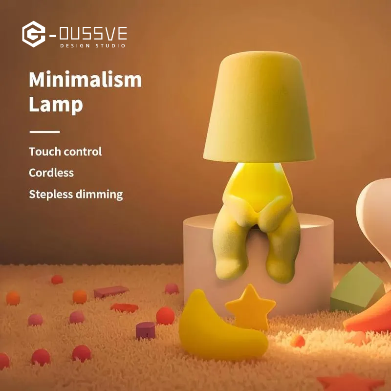 G-OUSSVE｜Cute Doll Design Table Lamp, 1 Count USB Rechargeable 3-level Dimmable Night Light, Decorative Light for Bedroom, Living Room, Office