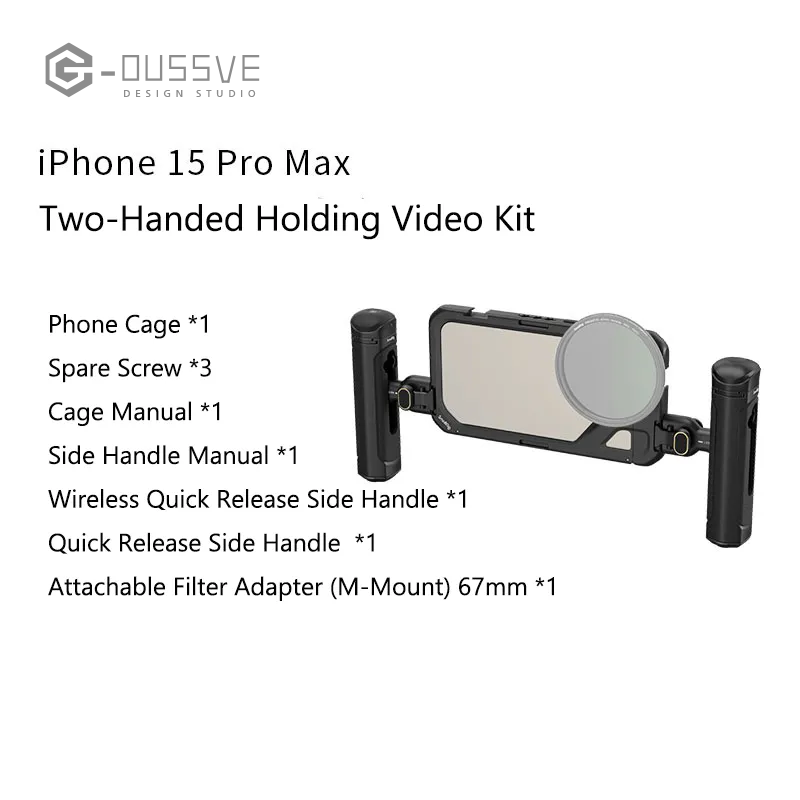 G-OUSSVE｜Brandon Li Mobile Video Kit for iPhone15 Pro Max Co-Design Edition with Wireless Quick Release Dual Handles VND Phone Filter and Filter Adapter for Video Content Creator-  4407,Phone Cage for iPhone 15 Pro