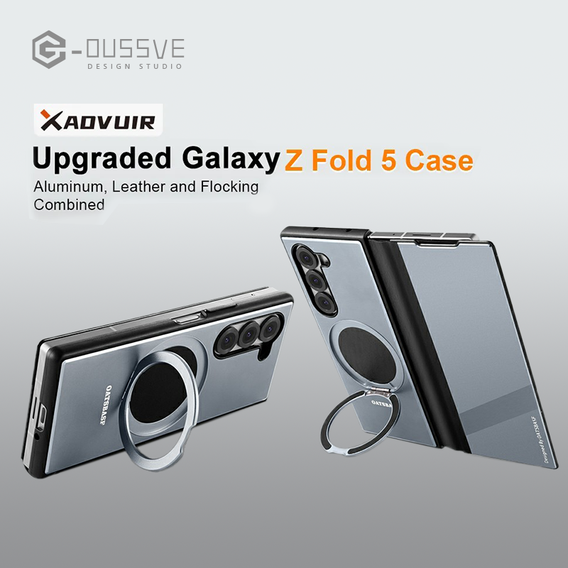G-OUSSVE|Genuine leather metal flip phone case for Samsung Z Fold6/Fold5. Full coverage with magnetic closure and built-in stand. Premium, ultra-slim design for foldable phones – stylish and protective.