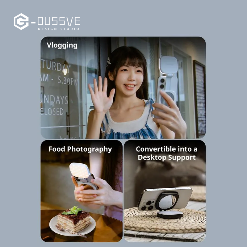 G-OUSSVE|Magnetic Selfie Light for iPhone, Phone Light with a Mirror, Instant Attachment for MagSafe, for Selfies, Video Conference, Vibe P48 Black/White 4656/4933 Convenient Vlogging kit