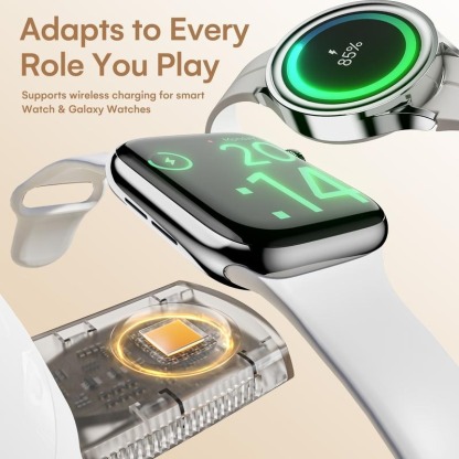 G-OUSSVE 4-in-1 Wireless Charging Station for Apple, 15W Qi2 Mag-safe Charger with Dimmable Light & 360° Rotating Phone Stand, Fast Charger for iPhone 16–12, AirPods, Apple Watch & Samsung Watch