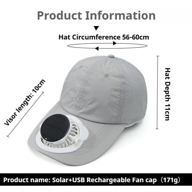 G-OUSSVE Summer Breathable Solar-Charging Fan Hat for Adults - Sun Protection Outdoor Baseball Cap with 1000mAh Battery, 8-16Hrs Runtime & Digital Display