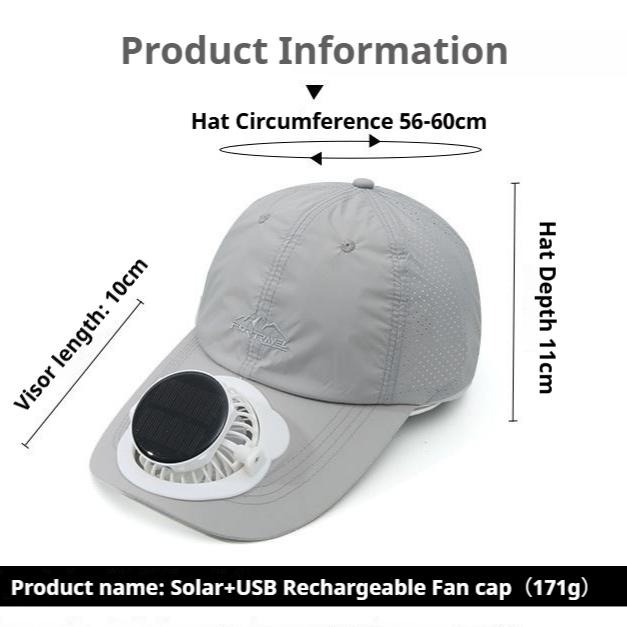 G-OUSSVE Summer Breathable Solar-Charging Fan Hat for Adults - Sun Protection Outdoor Baseball Cap with 1000mAh Battery, 8-16Hrs Runtime & Digital Display
