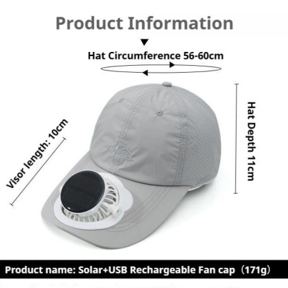 G-OUSSVE Summer Breathable Solar-Charging Fan Hat for Adults - Sun Protection Outdoor Baseball Cap with 1000mAh Battery, 8-16Hrs Runtime & Digital Display