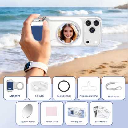 G-OUSSVE | Magnetic Handheld Grip Phone Stand Camera Assistant with LED Fill Light 2-in-1, Compatible with iOS 26/iOS 18, Ergonomic Grip, One-Tap Camera, Rechargeable Remote, Ideal for Thanksgiving & Christmas Gift for Photography Enthusiasts