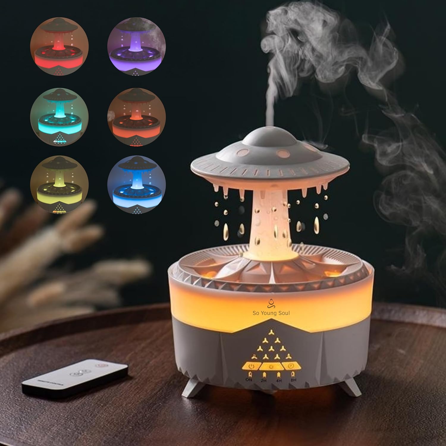 Cloud Rain Humidifiers Essential Oil Diffuser with 7 Colors nightlights Aromatherapy Diffuser Desk Fountain for Relaxing Mood Waterdrop Sound Rain Drop Diffuser Rain Sound Lamp 350 ml