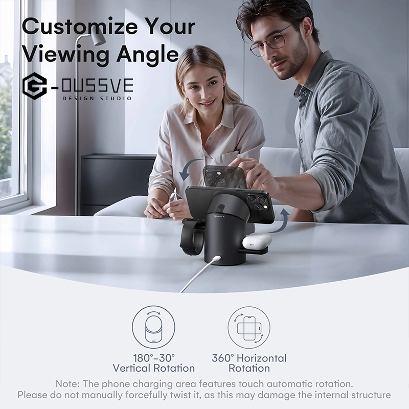 G-OUSSVE｜Cylindrical 3in1 Magnetic Wireless Charging Station with 30W Charger: All-in-One Charger for iPhone 16 Pro 15 14 13 Max/PIus, Samsung S24/S24/S22/S21,Pixel, Apple Watch & Smart Watch,AirPods & Earbuds, 15W Qi2 Fast Charging