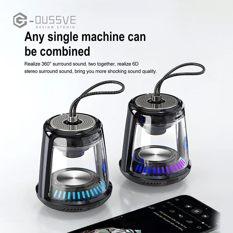 G-OUSSVE | Portable Wireless Speaker, USB Rechargeable Bluetooth-compatible Speaker with RGB Dimmable Light, Outdoor Waterproof Speaker for Home Party Outdoor Beach