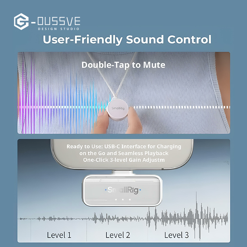 G-OUSSVE | SmallRig S60 USB-C Wireless Mic,Magnetic Clip Pro Kit for iPhone 15/16 Pro & Android,44H Studio Sound with Noise Cancelling, Crystal Clear Audio,Compact,Lightweight Design Lavalier Microphone for Vlog, Live Streaming, Content Creation 4706/4934