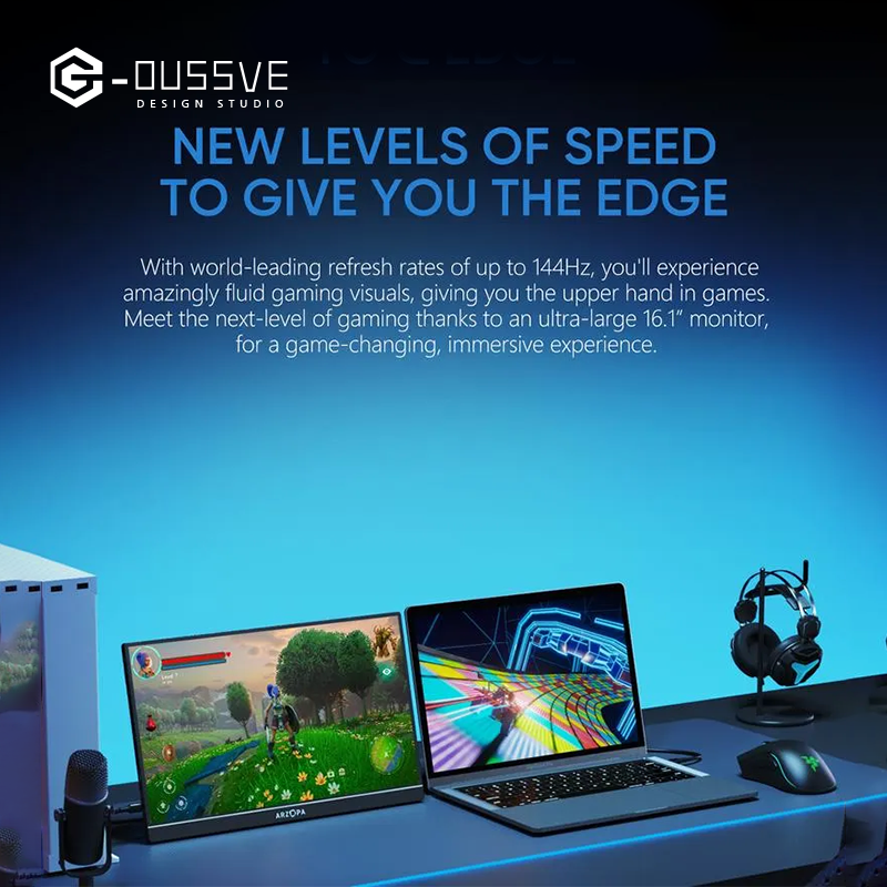 G-OUSSVE |  16.1'' 100% sRGB 144Hz&60Hz Portable Gaming Monitor 1080P FHD Kickstand Portable Monitor External Second Screen for Laptop,PC,PS5,Xbox,Switch