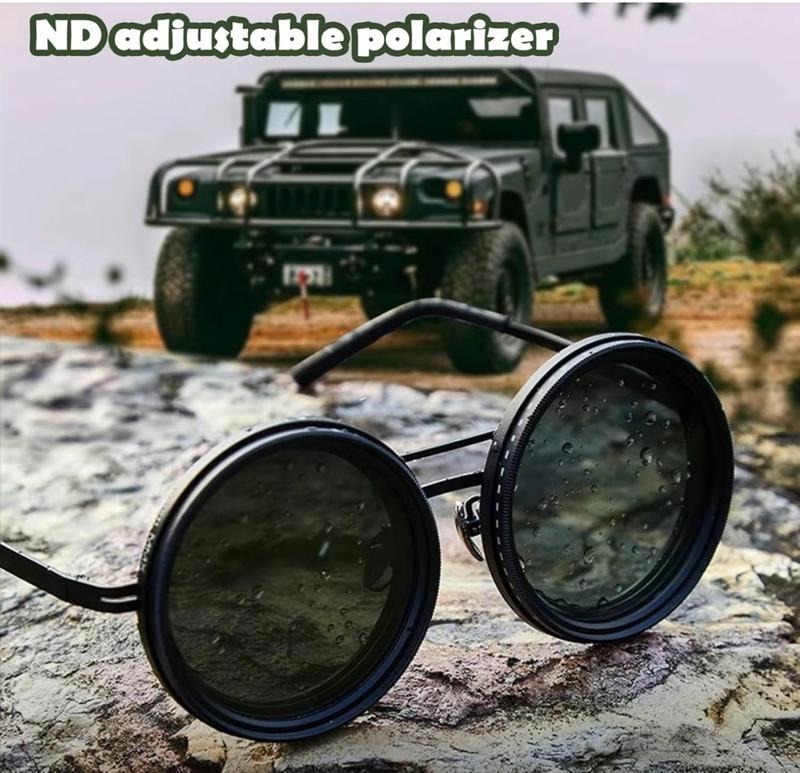 G-OUSSVE｜ND Filter Adjustable Polarized Lens – 9-Step Light Control, UV Protection, Titanium Frame, Classic Vintage Design