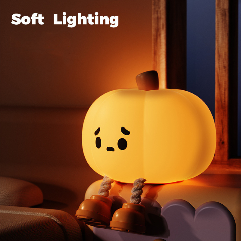 G-OUSSVE｜Pumpkin Silicone Night Light, Bedroom Sleep Light, Bedside Tap Light, Night Light, Children’s Sleep Companion Lamp