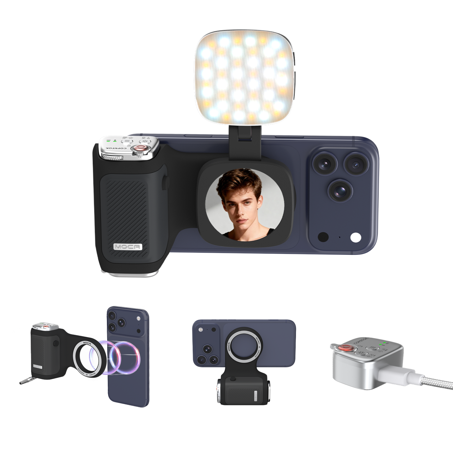 G-OUSSVE | Handheld Grip Phone Stand Camera Assistant with LED Fill Light 2-in-1, Compatible with iOS 26/iOS 18, Ergonomic Grip, One-Tap Camera, Rechargeable Remote, Ideal for Thanksgiving & Christmas Gift for Photography Enthusiasts