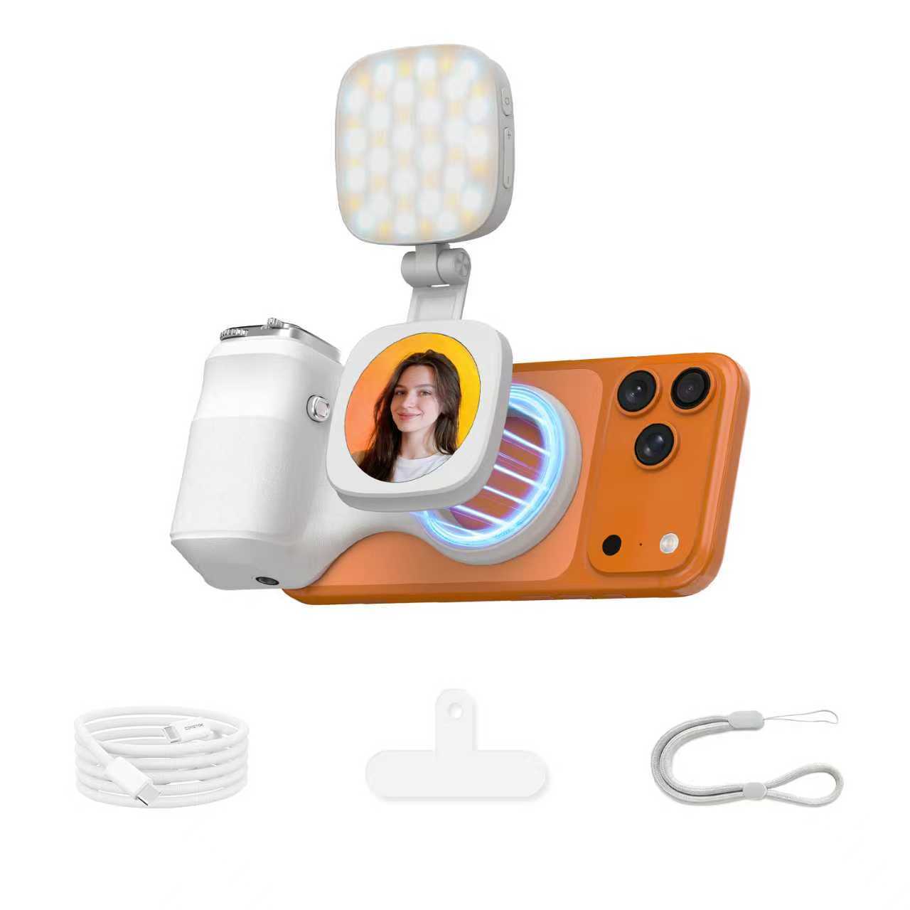 G-OUSSVE | Magnetic Handheld Grip Phone Stand Camera Assistant with LED Fill Light, Magnetic Ring and Phone Case, Compatible with iOS 26/iOS 18/iOS 17, Ergonomic Grip, One-Tap Camera, Rechargeable Remote, Ideal for Photography Enthusiasts