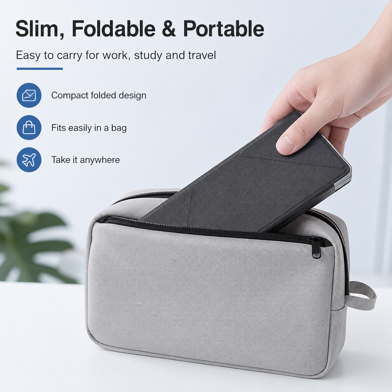 G-OUSSVE Portable Wireless BT Foldable Keyboard New Detachable Leather Stand for Tablet Phone Touch Typing Mini Keyboard with Ergonomic Design , External Keyboard, Ergonomic Keyboard Pad 