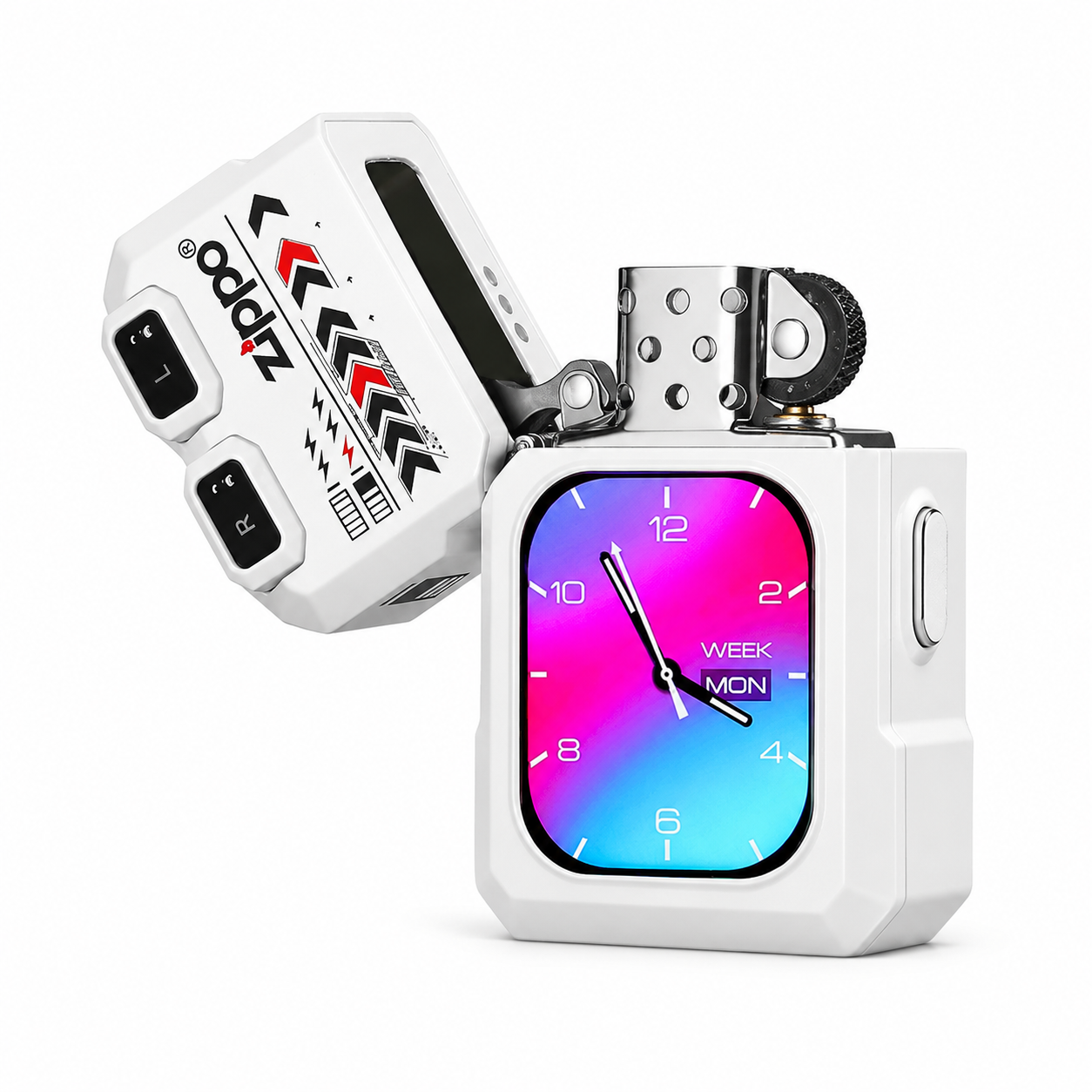 G-OUSSVE ZIPPO Smart Windproof Lighter with Bluetooth Earbuds & Touch Display – White