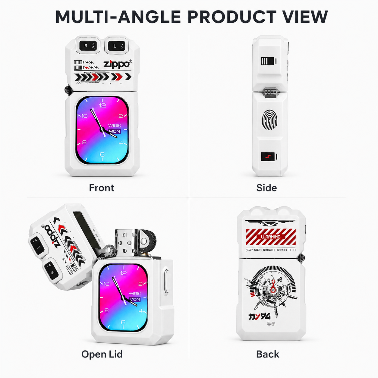 G-OUSSVE ZIPPO Smart Windproof Lighter with Bluetooth Earbuds & Touch Display – White