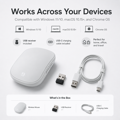 G-OUSSVE Rechargeable Sliding Wireless Mouse – Compact Portable Mouse with Silent Clicks, USB-C Charging & 2.4GHz Wireless