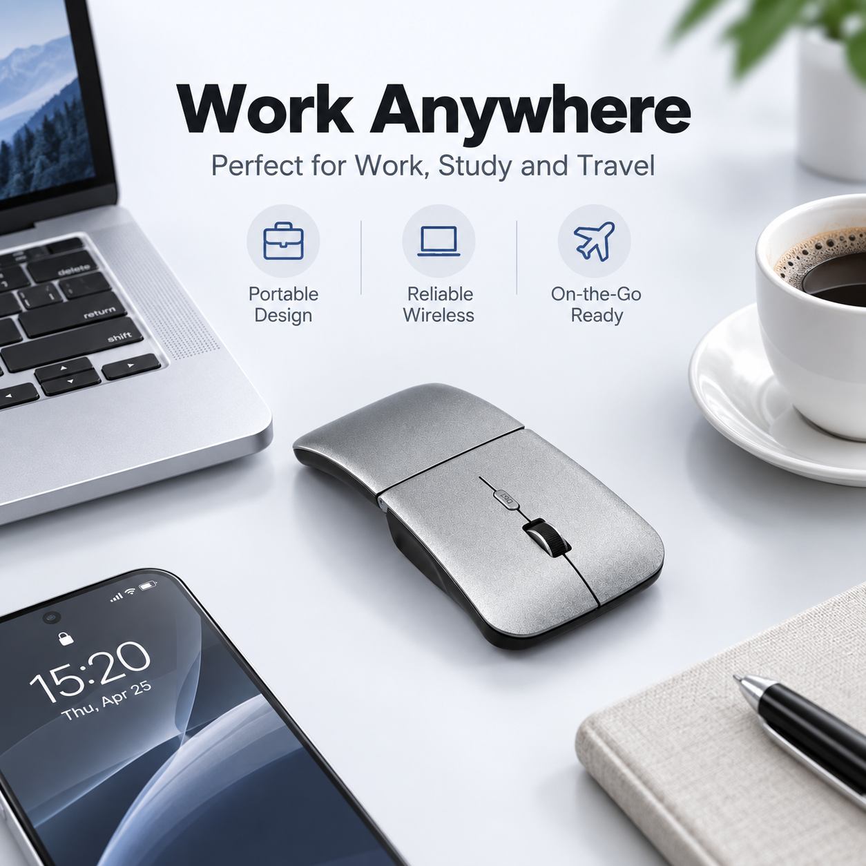 G-OUSSVE Ultra-Thin Foldable Dual-Mode Wireless Mouse, Bluetooth & 2.4G Rechargeable Portable Mouse
